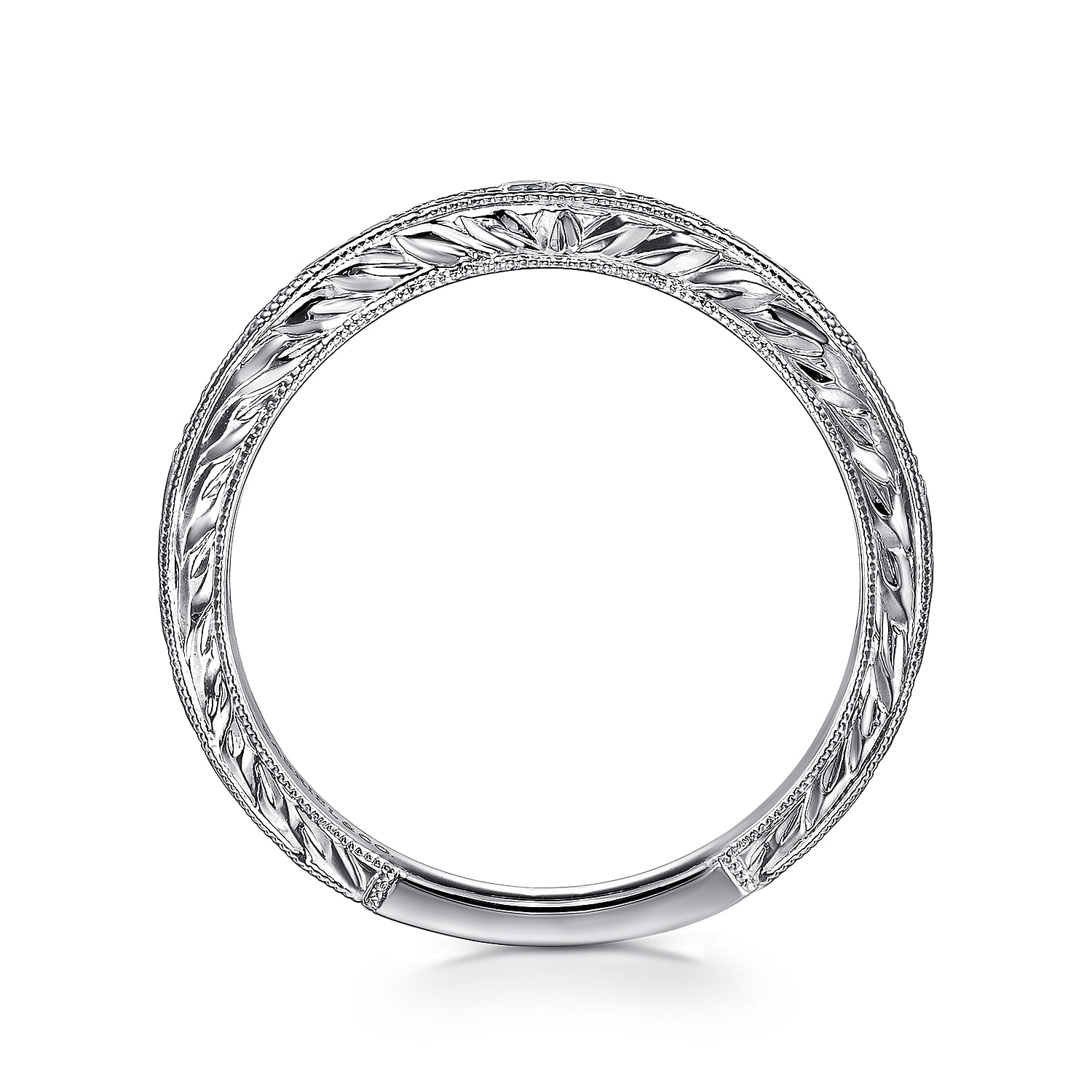 Provence - Vintage Inspired  Curved 14K White Gold Micro Pave Diamond Wedding Band with Engraving - 0.25 ct - Shot 2