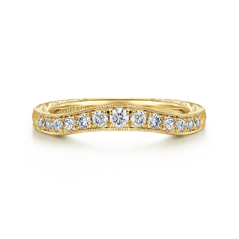 Curved Wedding Ring in 14k Yellow Gold with Round Natural Diamond at Gabriel & Co. - Shot 1