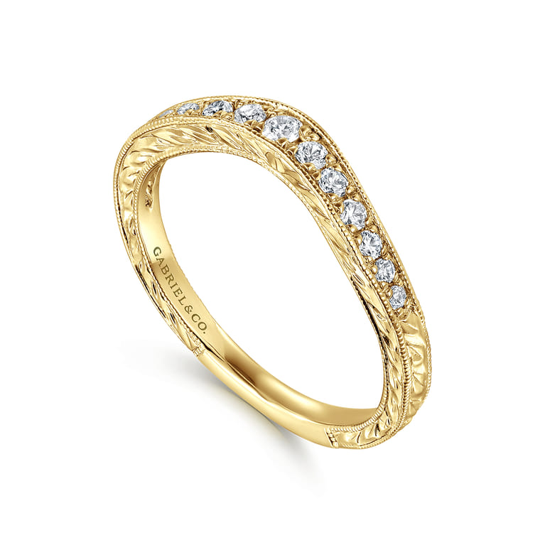 Curved Wedding Ring in 14k Yellow Gold with Round Natural Diamond at Gabriel & Co. - Shot 3