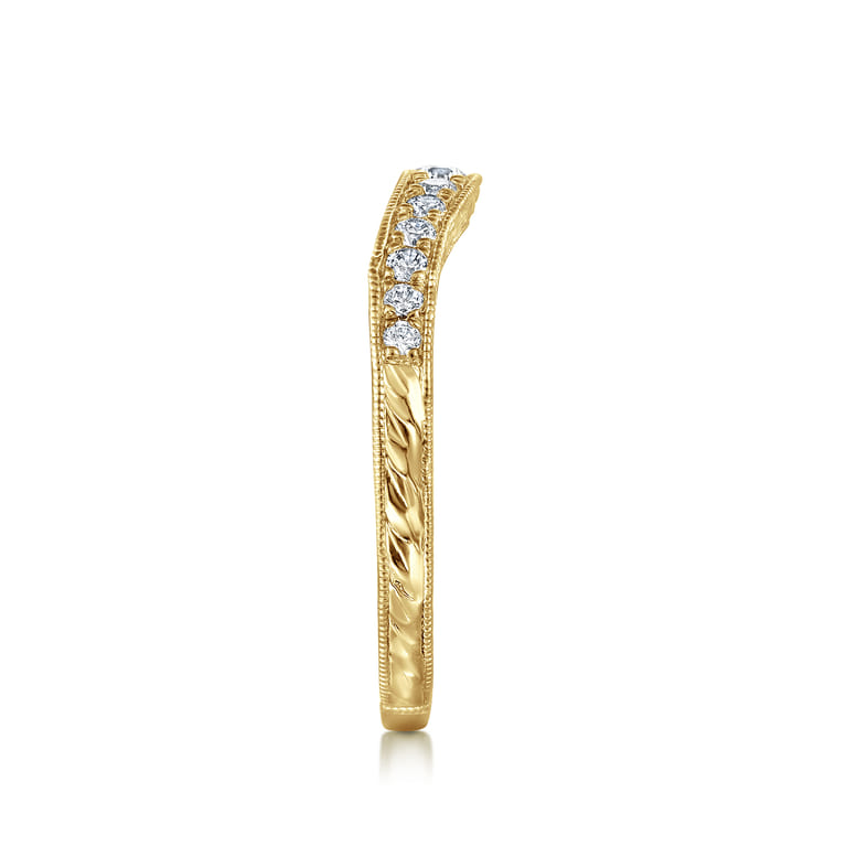 Curved Wedding Ring in 14k Yellow Gold with Round Natural Diamond at Gabriel & Co. - Shot 4