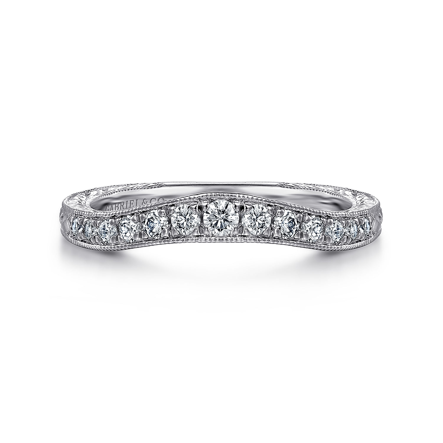 Provence - Vintage Inspired Curved Platinum Micro Pave Diamond Anniversary Band