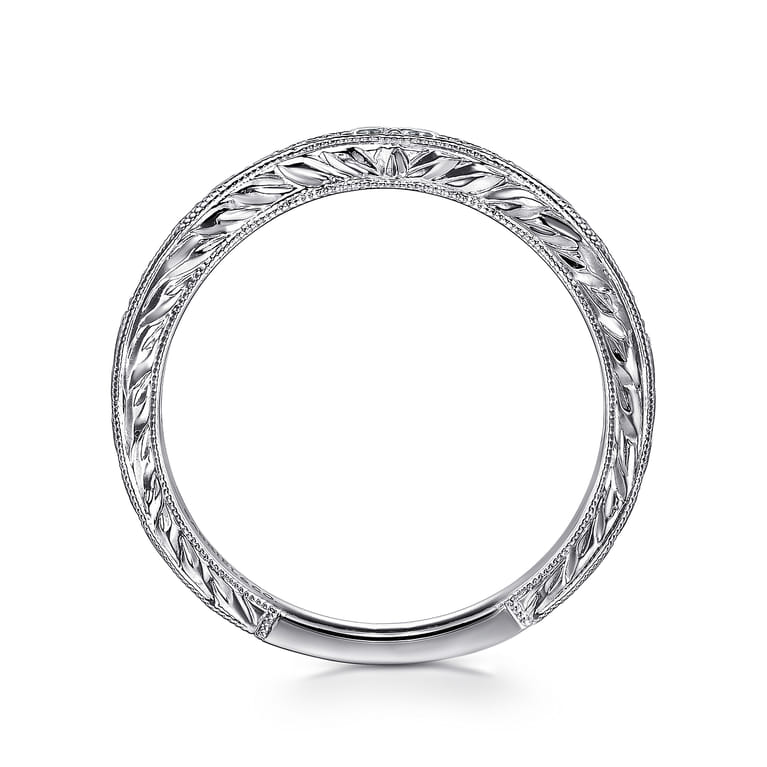 Curved Wedding Ring in Platinum with Round Natural Diamond at Gabriel & Co. - Shot 2