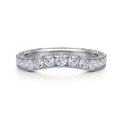 Provence - Vintage Inspired Platinum Curved Channel Set Diamond Wedding Band with Engraving