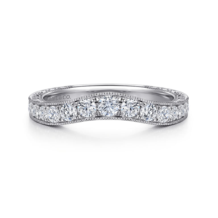 Curved Wedding Ring in Platinum with Round Natural Diamond at Gabriel & Co. - Shot 1
