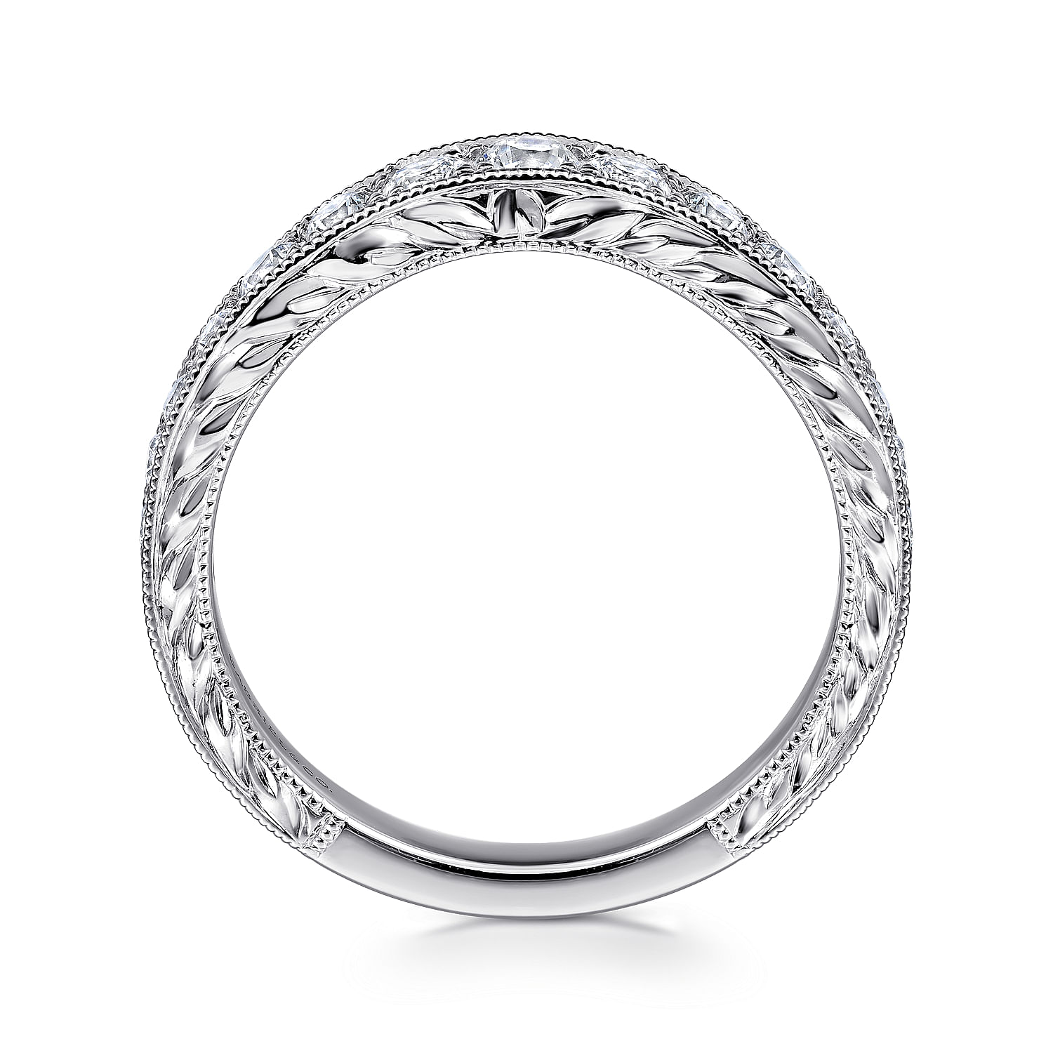 Curved Wedding Ring in Platinum with Round Natural Diamond at Gabriel & Co. - Shot 2