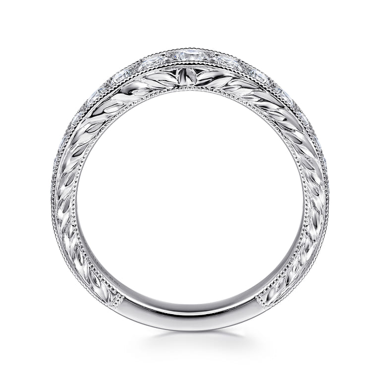 Curved Wedding Ring in Platinum with Round Natural Diamond at Gabriel & Co. - Shot 2