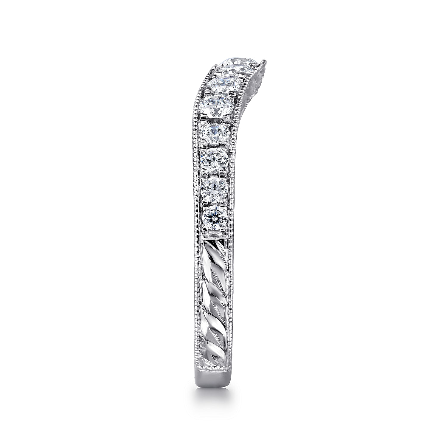 Curved Wedding Ring in Platinum with Round Natural Diamond at Gabriel & Co. - Shot 4