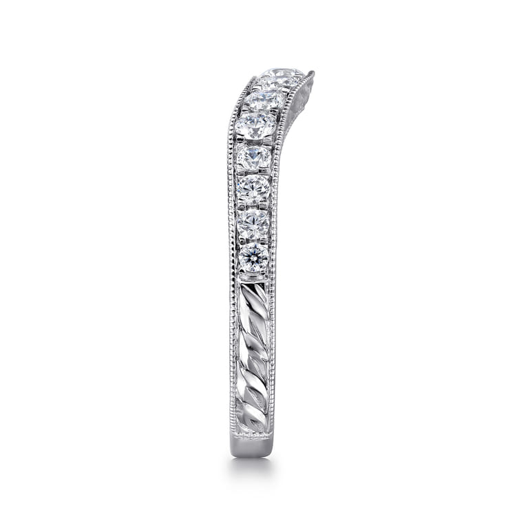Curved Wedding Ring in Platinum with Round Natural Diamond at Gabriel & Co. - Shot 4