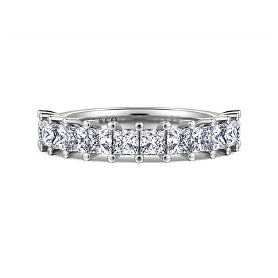 Puglia - 14K White Gold Princess Cut 13 Stone Shared Prong Diamond Anniversary Band