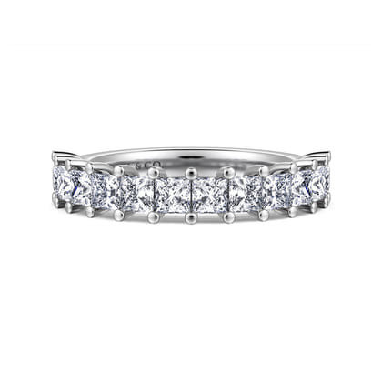 Puglia - 14K White Gold Princess Cut 13 Stone Shared Prong Diamond Anniversary Band