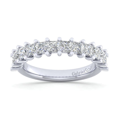 Puglia - 14K White Gold Princess Cut 13 Stone Shared Prong Diamond Anniversary Band