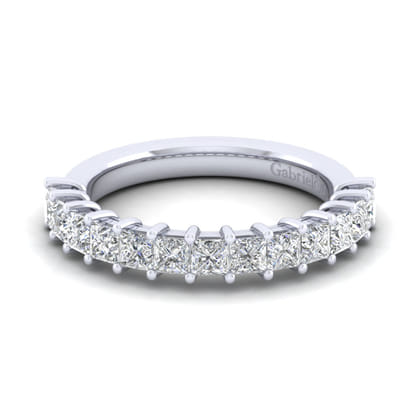 Puglia - 14K White Gold Princess Cut 13 Stone Shared Prong Diamond Anniversary Band
