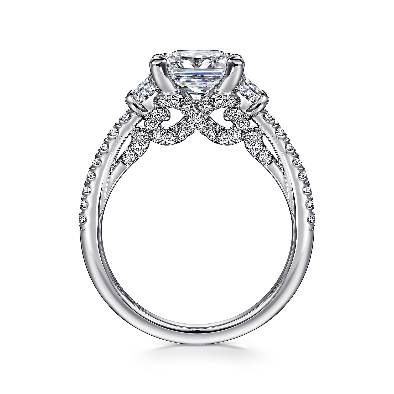 Quentin - 18K White Gold Princess Cut Three Stone Diamond Engagement Ring - 0.78 ct - Shot 2