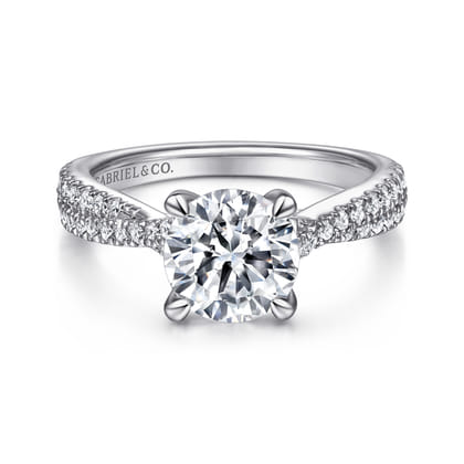 Quinlan - 14K White Gold Twisted Round Diamond Engagement Ring