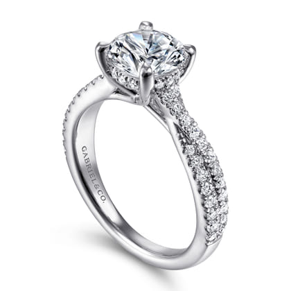 Quinlan - 14K White Gold Twisted Round Diamond Engagement Ring