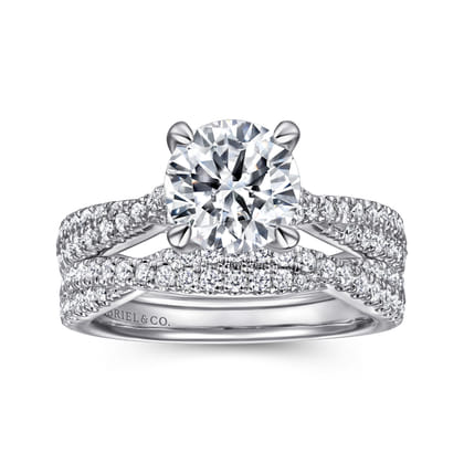 Quinlan - 14K White Gold Twisted Round Diamond Engagement Ring