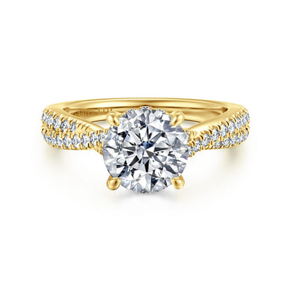 Quinlan - 14K Yellow Gold Twisted Round Diamond Engagement Ring