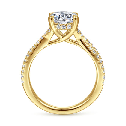 Quinlan - 14K Yellow Gold Twisted Round Diamond Engagement Ring