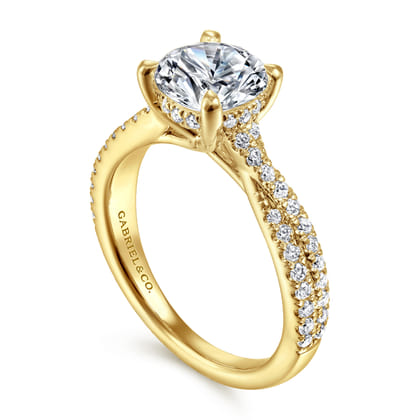 Quinlan - 14K Yellow Gold Twisted Round Diamond Engagement Ring
