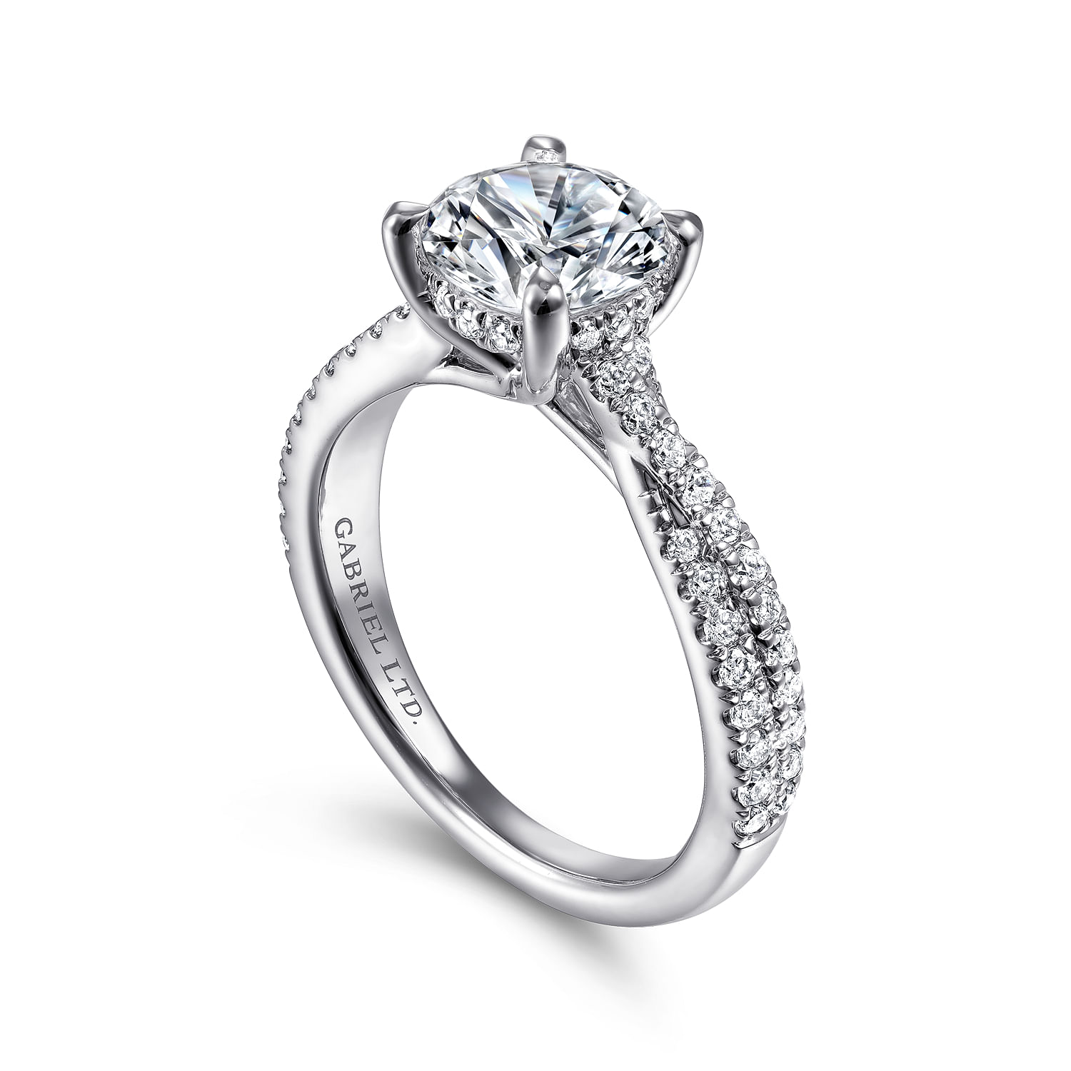 Quinlan - 18K White Gold Twisted Round Diamond Engagement Ring