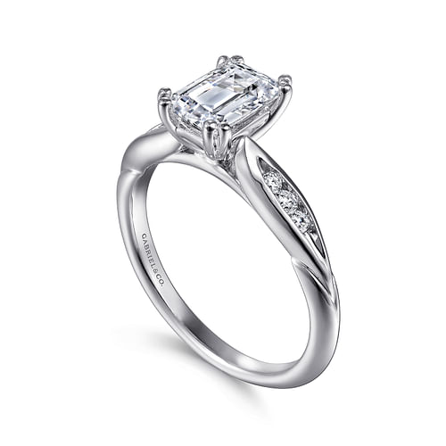 Quinn - 14K White Gold Emerald Cut Diamond Channel Set Engagement Ring - 0.09 ct - Shot 3