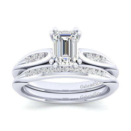 Quinn - 14K White Gold Emerald Cut Diamond Channel Set Engagement Ring - 0.09 ct - Shot 4