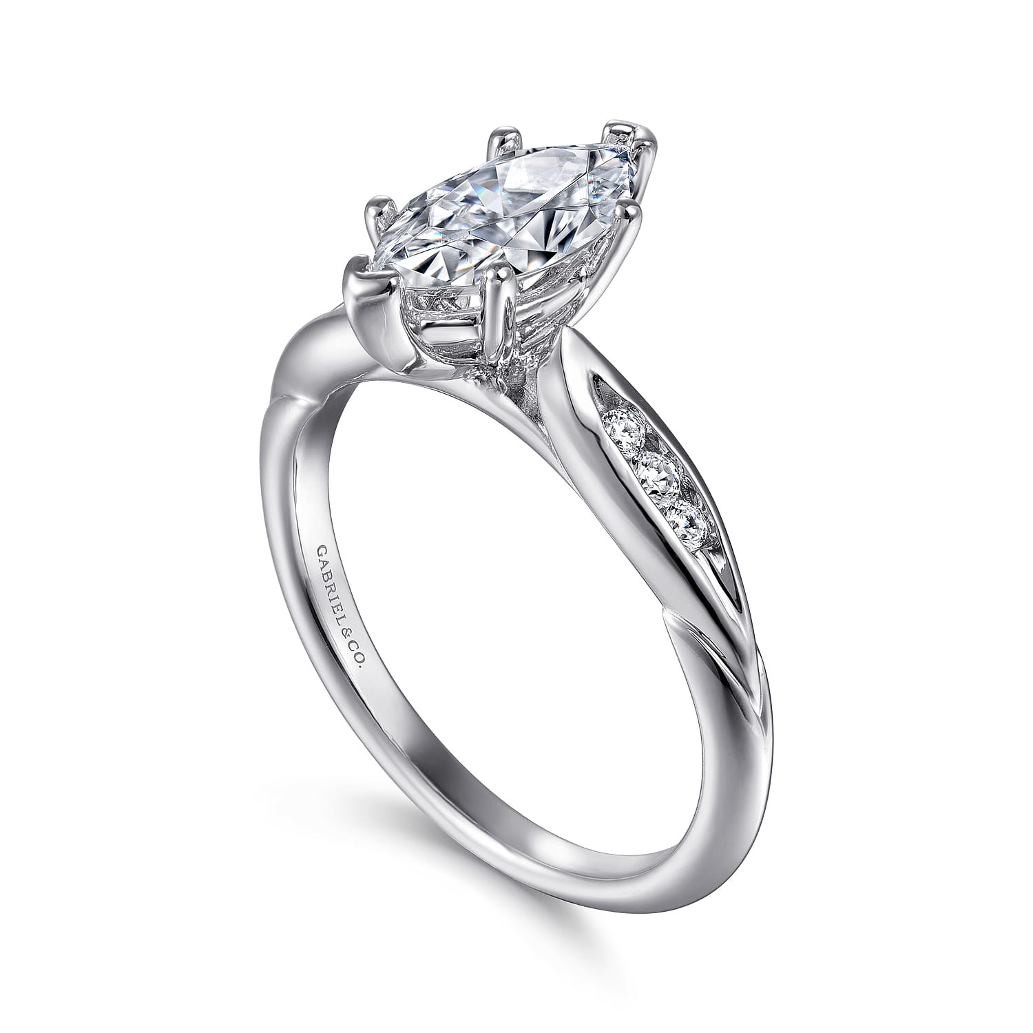 Quinn - 14K White Gold Marquise Shape Diamond Channel Set Engagement Ring