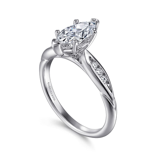 Quinn - 14K White Gold Marquise Shape Diamond Channel Set Engagement Ring - 0.09 ct - Shot 3