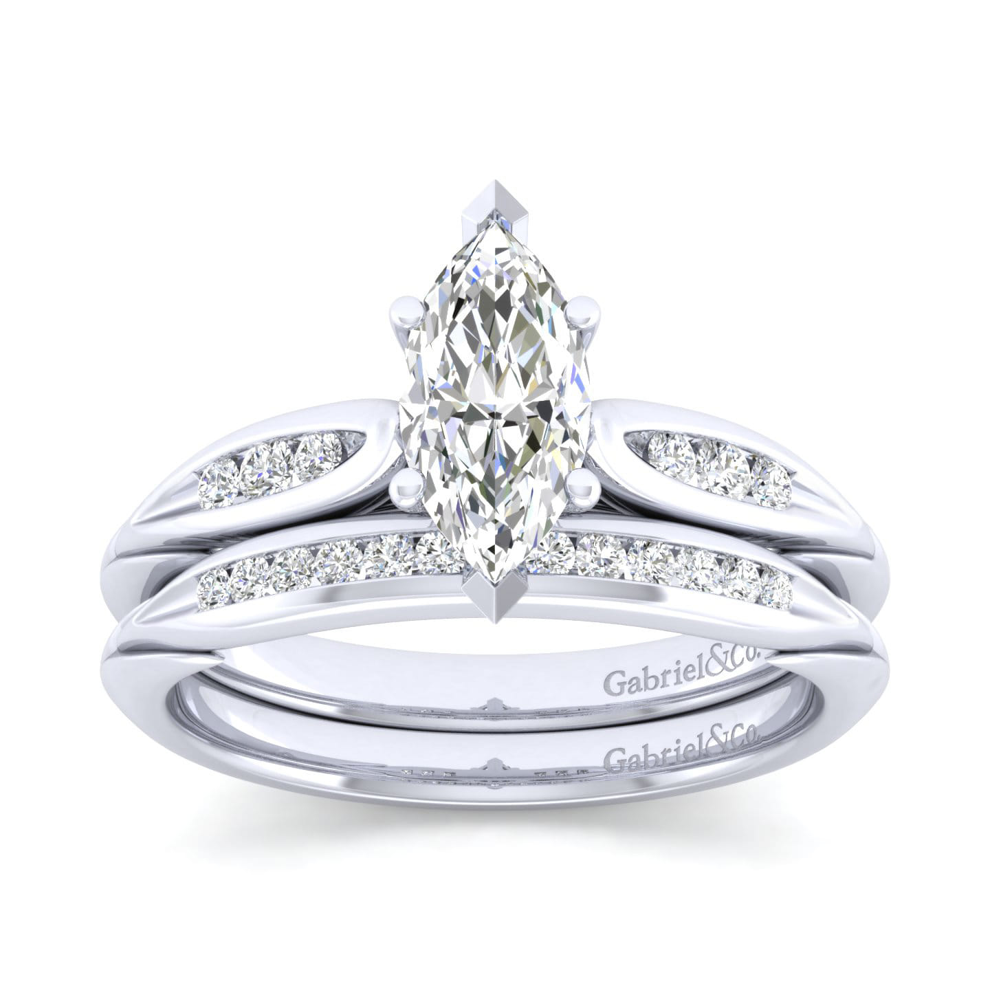Quinn - 14K White Gold Marquise Shape Diamond Channel Set Engagement Ring
