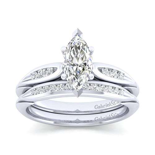 Quinn - 14K White Gold Marquise Shape Diamond Channel Set Engagement Ring - 0.09 ct - Shot 4
