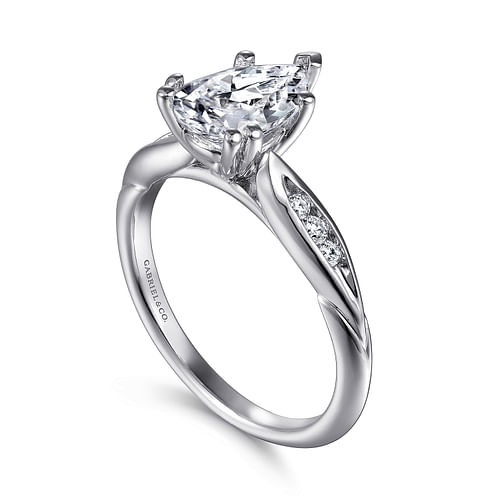 Quinn - 14K White Gold Pear Shape Diamond Channel Set Engagement Ring - 0.09 ct - Shot 3
