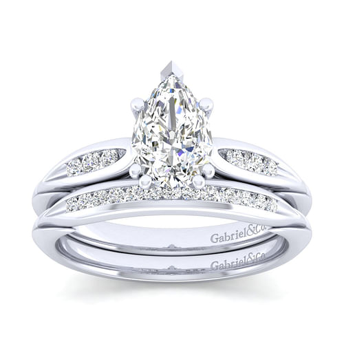 Quinn - 14K White Gold Pear Shape Diamond Channel Set Engagement Ring - 0.09 ct - Shot 4