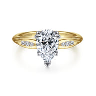 Quinn - 14K White-Yellow Gold Pear Shape Diamond Channel Set Engagement Ring