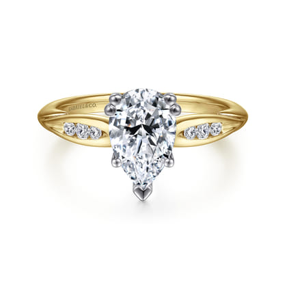 Quinn - 14K White-Yellow Gold Pear Shape Diamond Channel Set Engagement Ring
