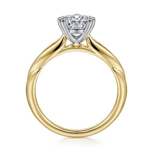 Quinn - 14K White-Yellow Gold Pear Shape Diamond Channel Set Engagement Ring - 0.09 ct - Shot 2