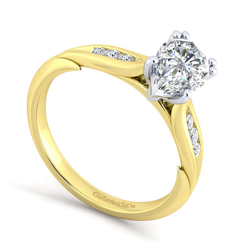 Quinn - 14K White-Yellow Gold Pear Shape Diamond Channel Set Engagement Ring - 0.09 ct - Shot 3