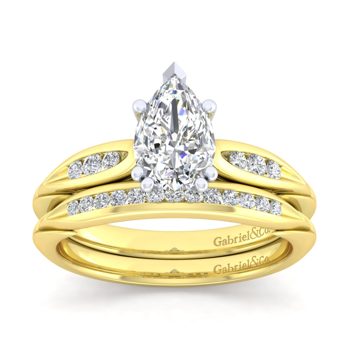Quinn - 14K White-Yellow Gold Pear Shape Diamond Channel Set Engagement Ring