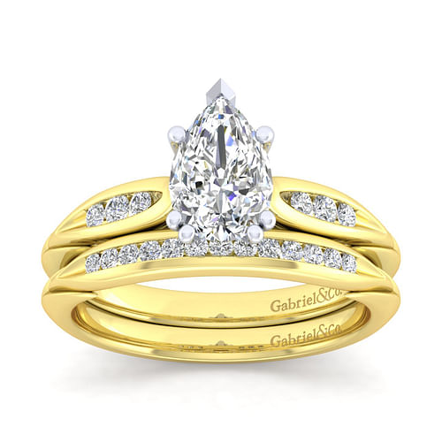 Quinn - 14K White-Yellow Gold Pear Shape Diamond Channel Set Engagement Ring - 0.09 ct - Shot 4