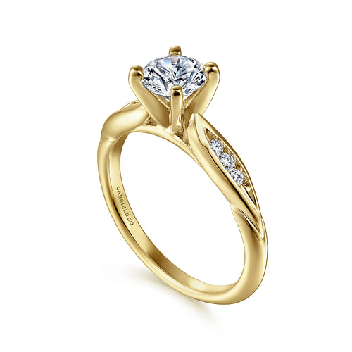 Quinn - 14K White-Yellow Gold Round Diamond Channel Set Engagement Ring - 0.09 ct - Shot 3