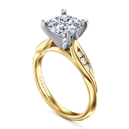 Quinn - 14K White-Yellow Gold Round Diamond Channel Set Engagement Ring