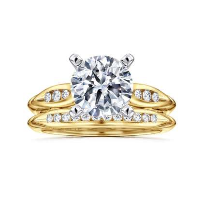Quinn - 14K White-Yellow Gold Round Diamond Channel Set Engagement Ring