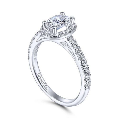 Rachel - 14K White Gold Oval Halo Diamond Engagement Ring - 0.38 ct - Shot 3