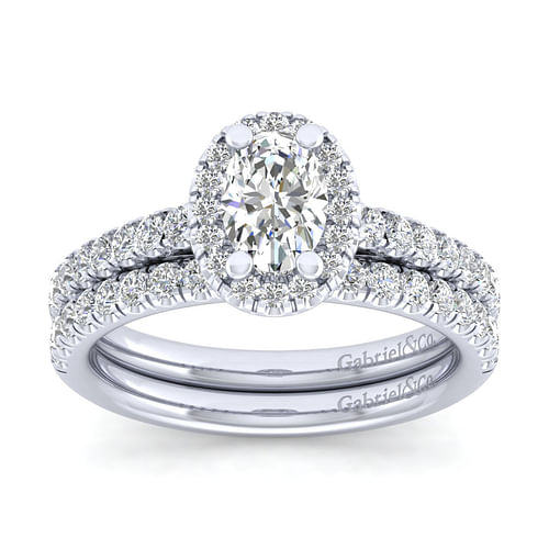 Rachel - 14K White Gold Oval Halo Diamond Engagement Ring - 0.38 ct - Shot 4
