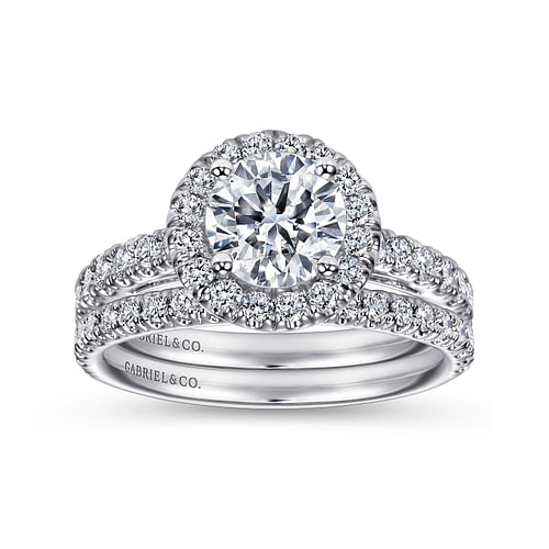 Rachel - 14K White Gold Round Halo Diamond Engagement Ring - 0.6 ct - Shot 4