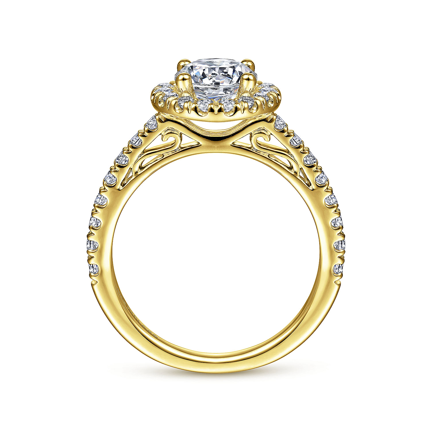 Rachel - 14K Yellow Gold Round Halo Diamond Engagement Ring - 0.54 ct - Shot 2