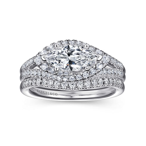 Rafferty - 14K White Gold Horizontal Marquise Halo Diamond Engagement Ring - 0.46 ct - Shot 4