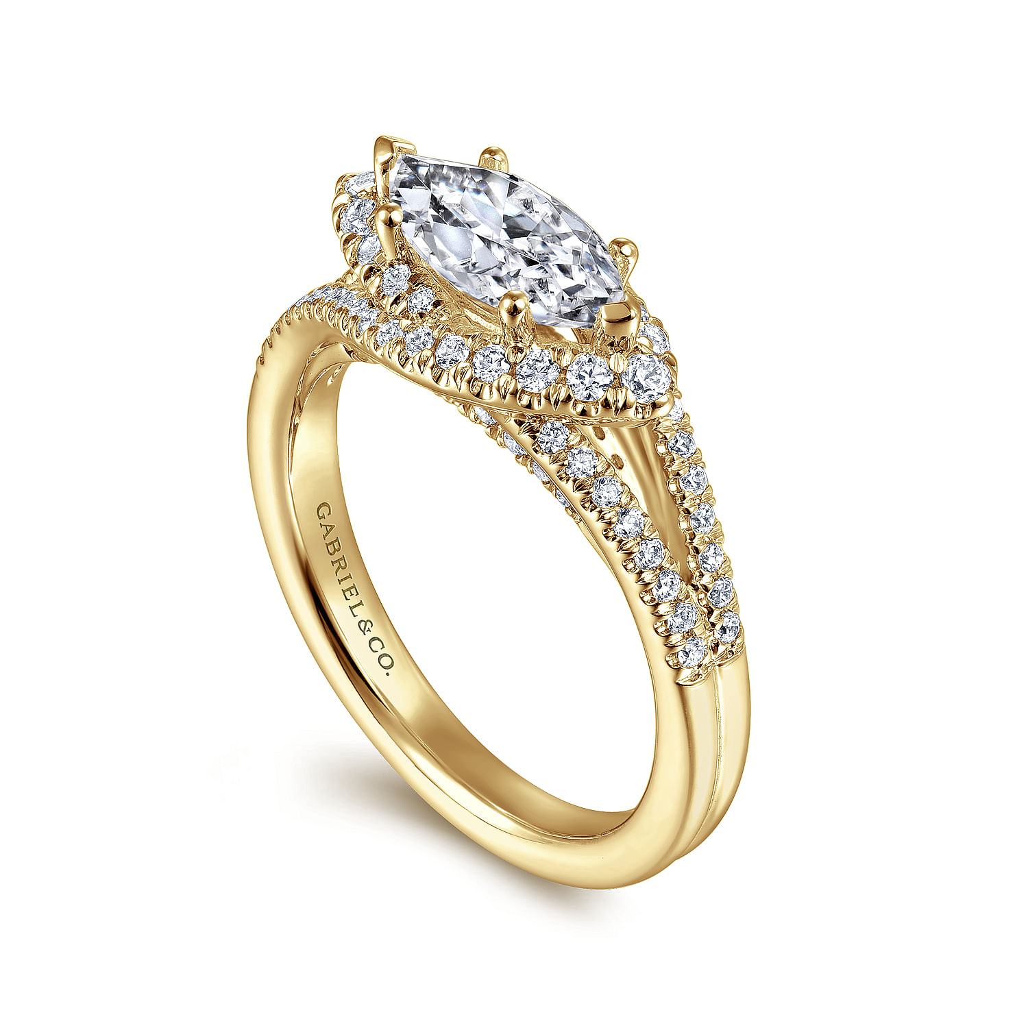 Rafferty - 14K Yellow Gold Horizontal Marquise Halo Diamond Engagement Ring - 0.46 ct - Shot 3