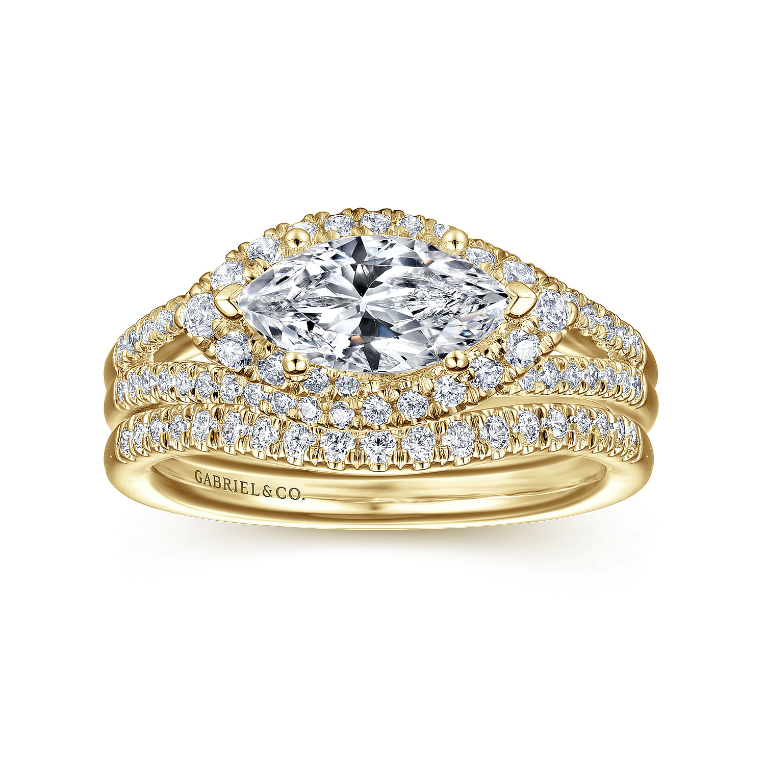 Rafferty - 14K Yellow Gold Horizontal Marquise Halo Diamond Engagement Ring - 0.46 ct - Shot 4
