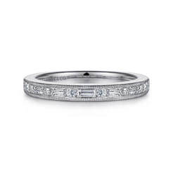 Raigne - 14K White Gold Channel Set Baguette and Round Diamond Anniversary Band