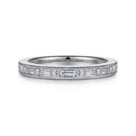 Raigne - 14K White Gold Channel Set Baguette and Round Diamond Anniversary Band